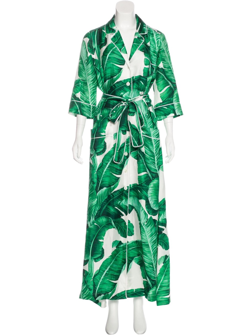 Dolce & Gabbana Green Tropical Banana Leaf Button-Front Robe Dress Size 42 M/L